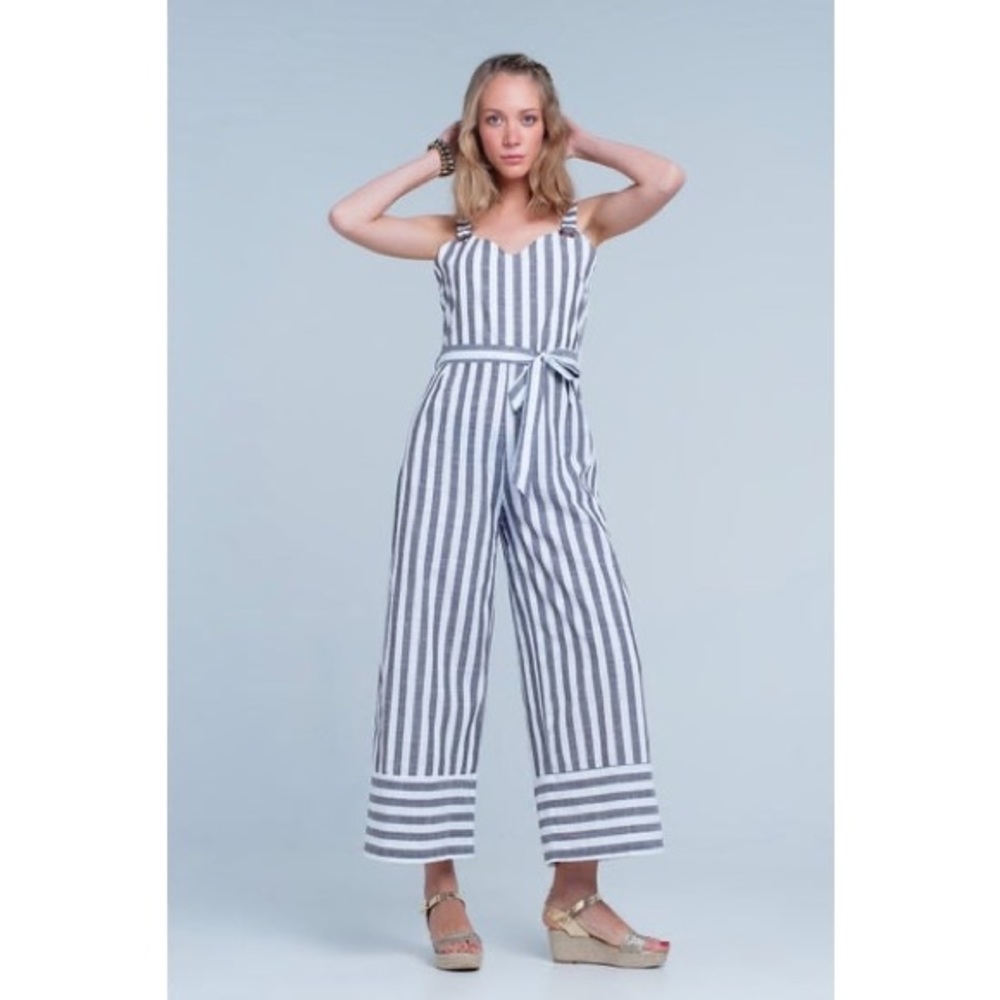 **New** Striped wide leg belted jumpsuit